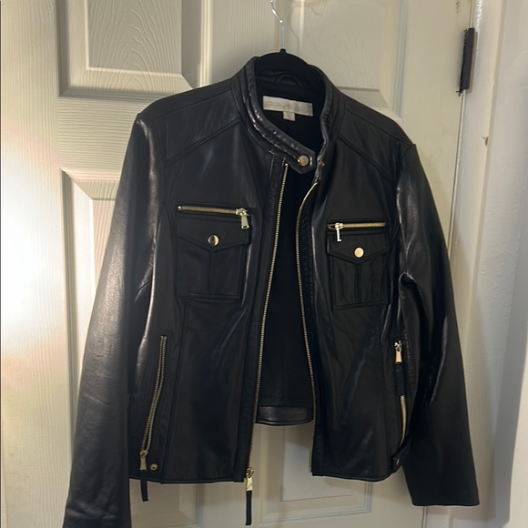 Boston Proper Black and Gold Leather Moto Jacket - Picture 6 of 9